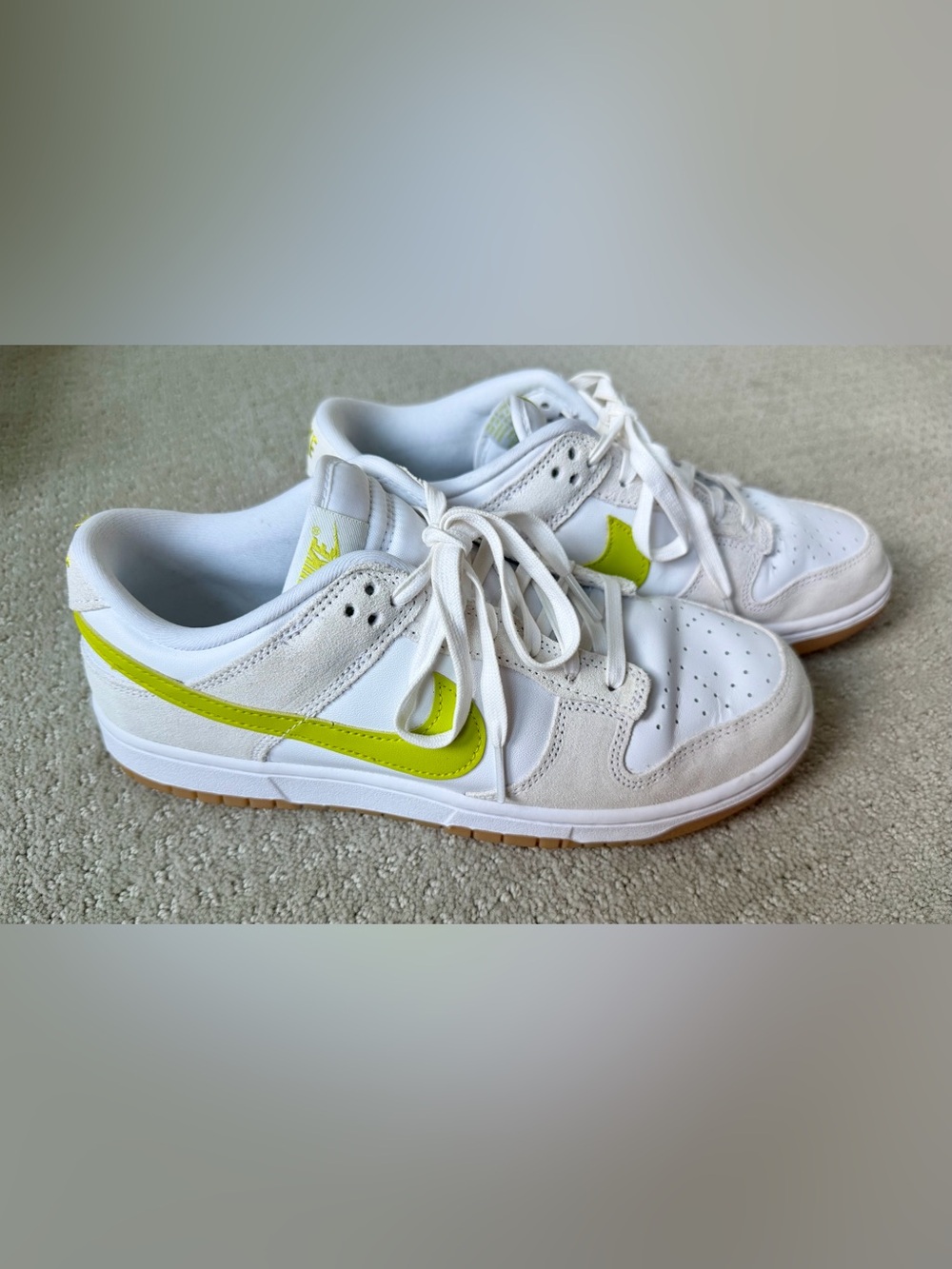 Nike Kids White Sneakers with Neon Green Swoosh